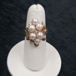 14k yellow gold pearl and diamond ring